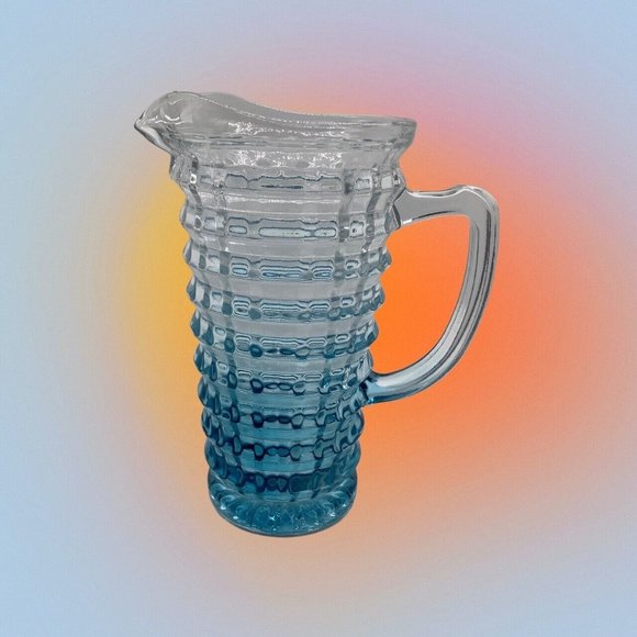 Blue and Clear Textured Cube Effect Glass Ombre Colored Blue Pitcher - Picture 14 of 16